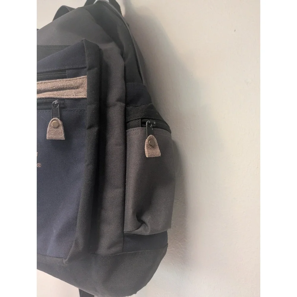 Vintage Eastport Backpack Forrest Green Nylon‎ Tan Suede Trim Zip 5 Pockets